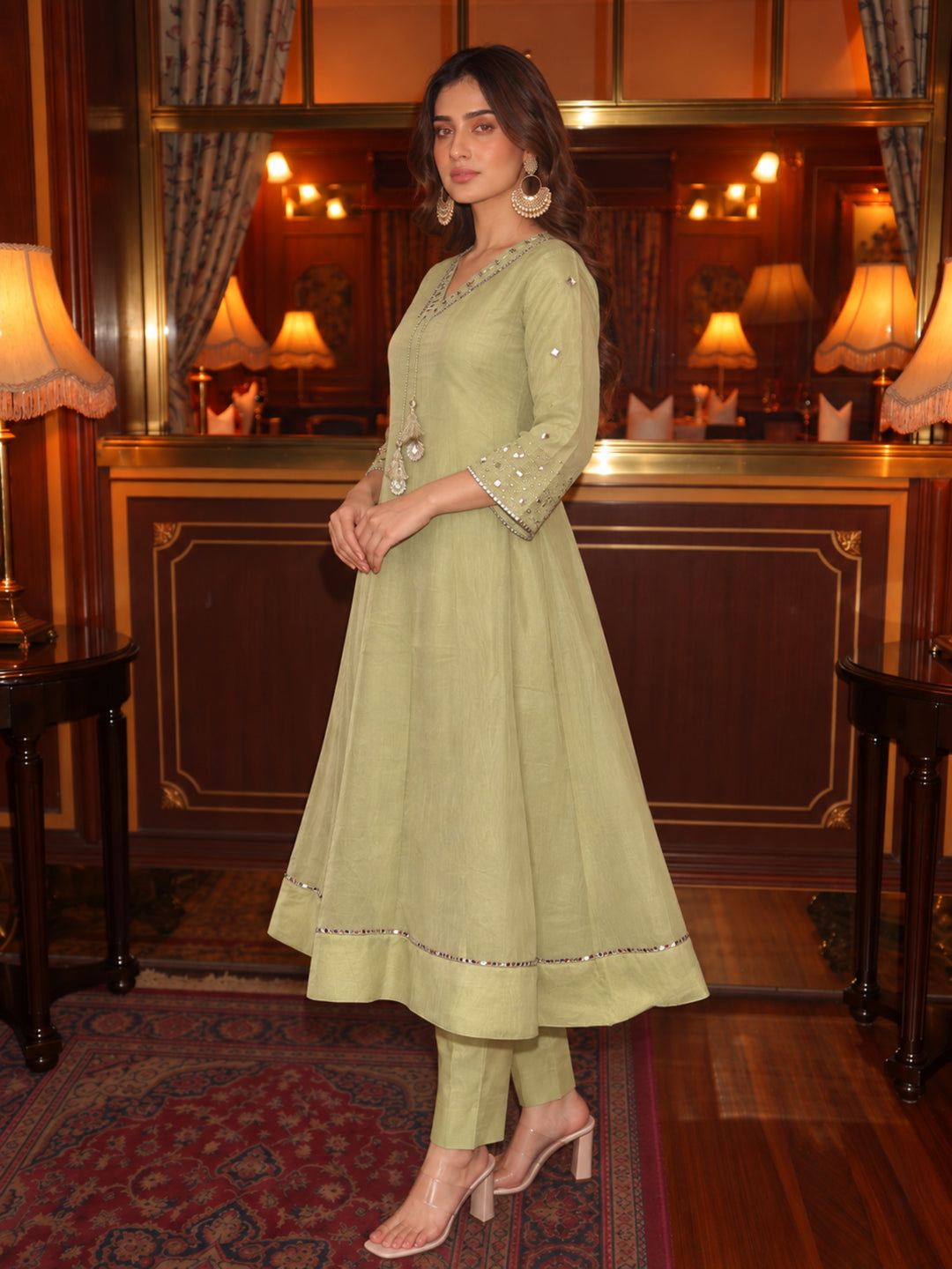 Kimaya Ecru Work Festive Anarkali Suit Set