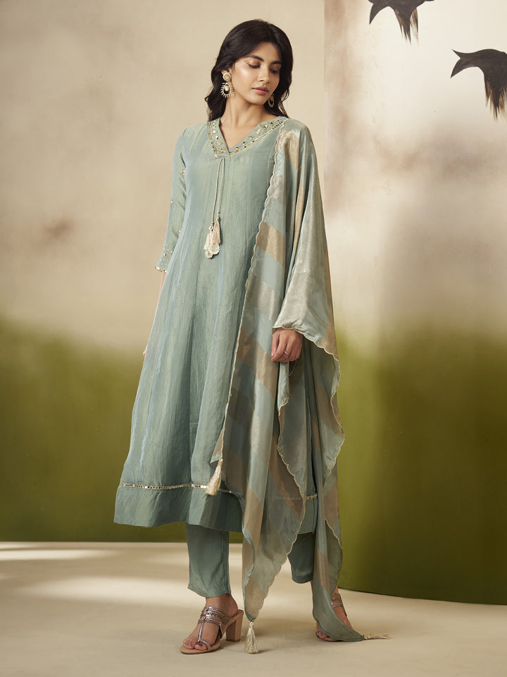 Kimaya Seafoam Work Festive Anarkali Suit Set