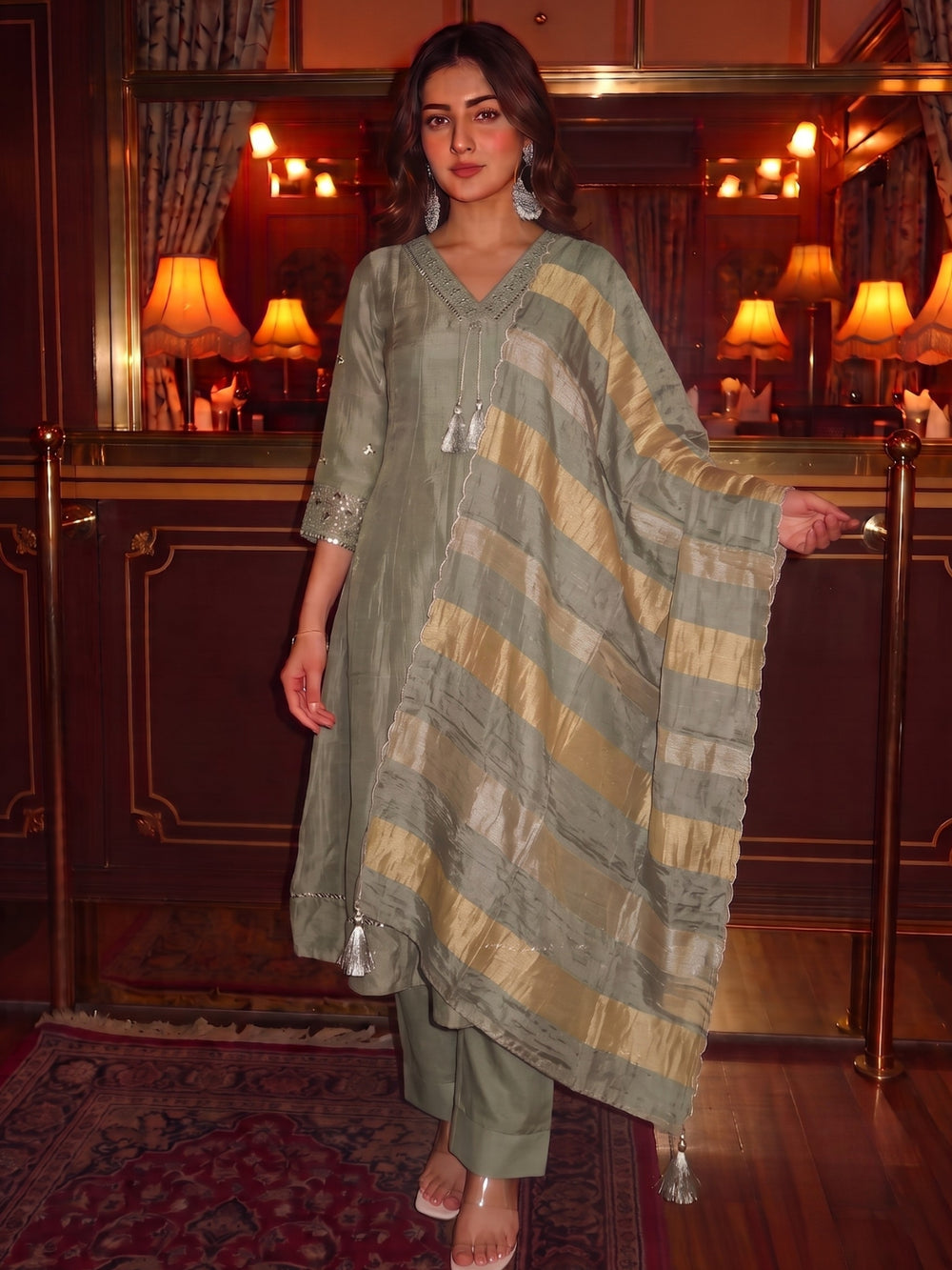 Kimaya Seafoam Work Festive Anarkali Suit Set