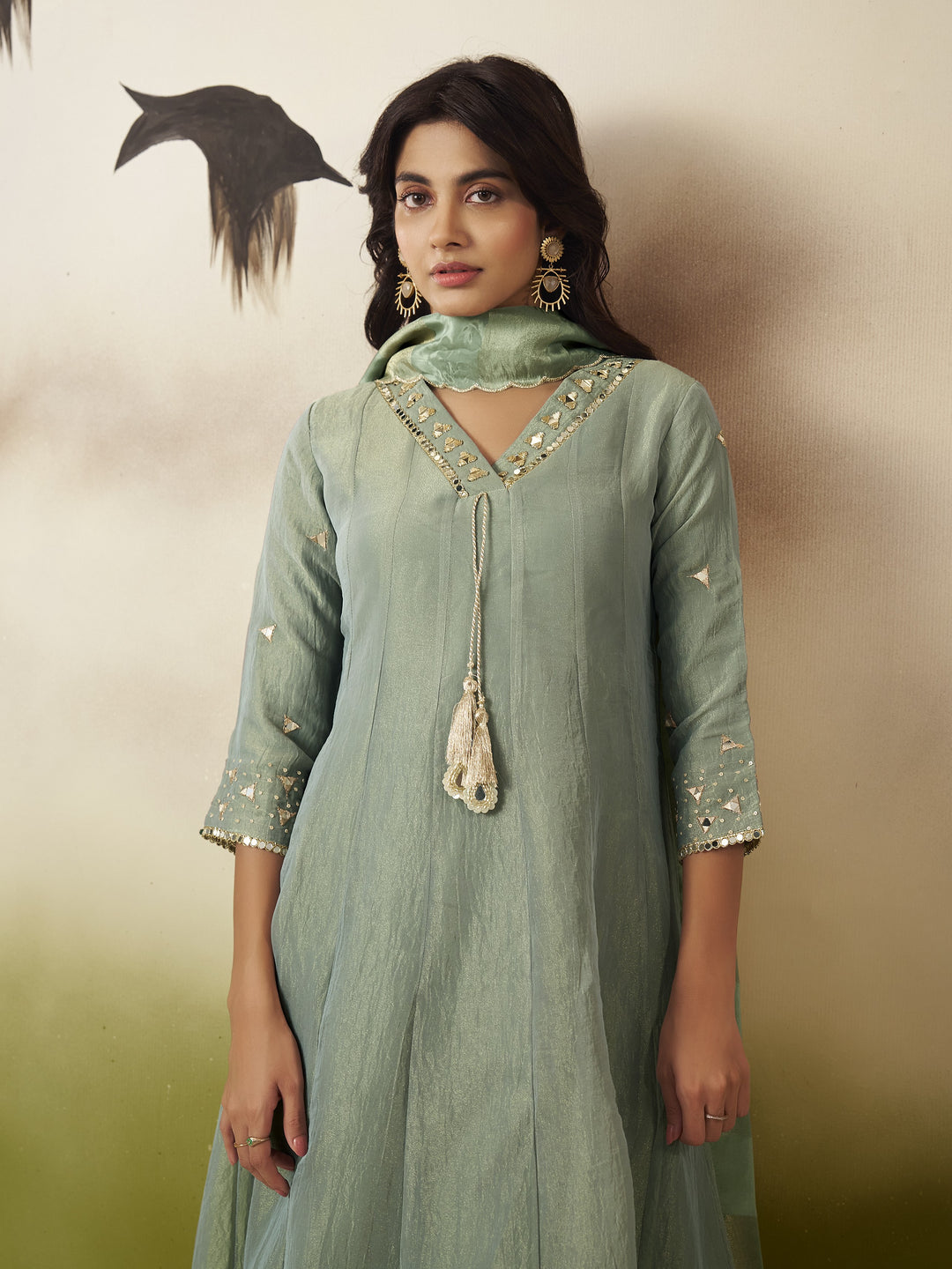 Kimaya Seafoam Work Festive Anarkali Suit Set
