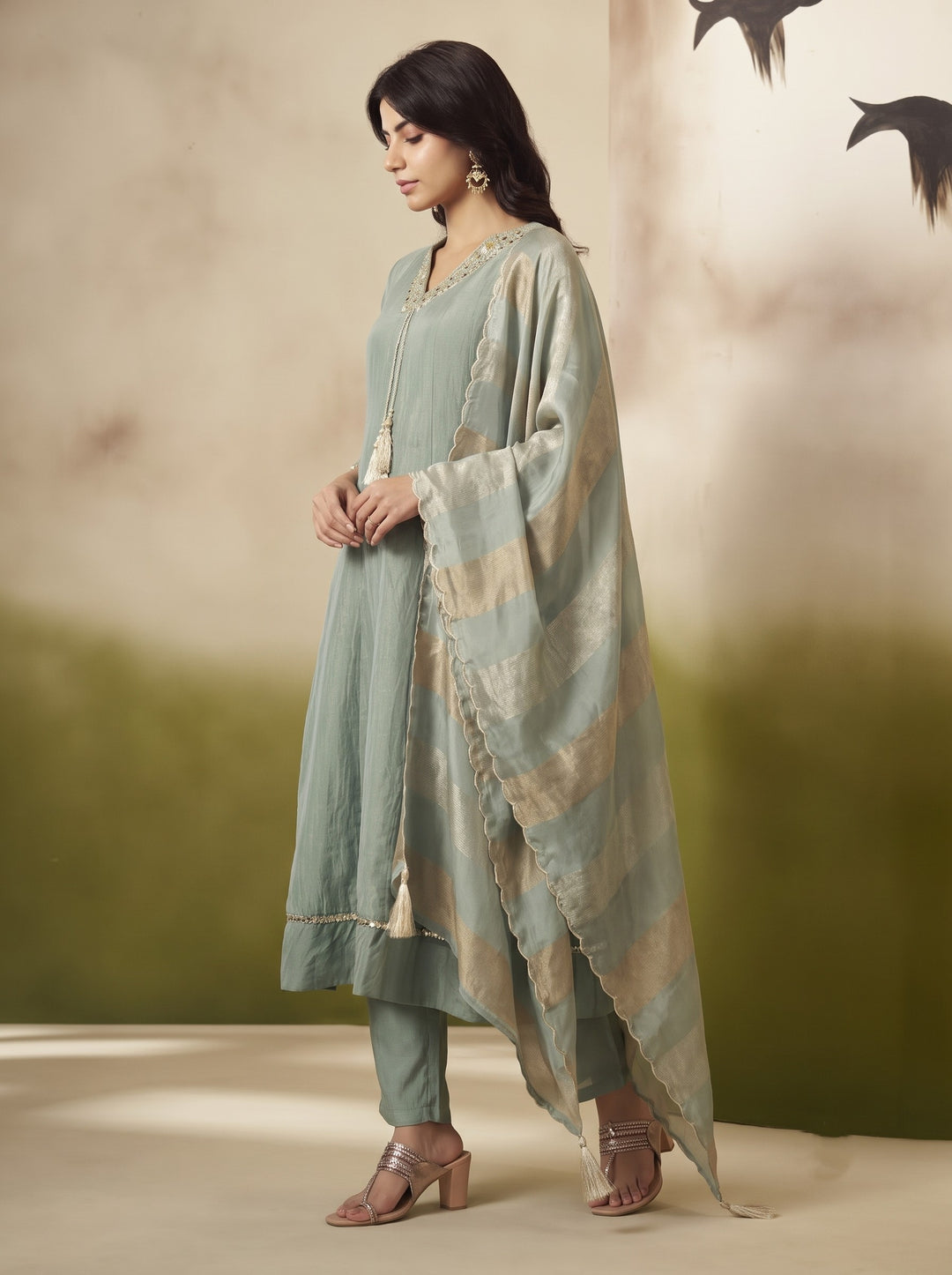 Kimaya Seafoam Work Festive Anarkali Suit Set