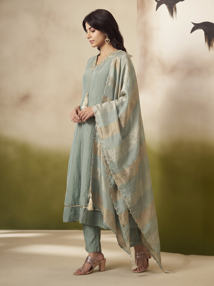 Kimaya Seafoam Work Festive Anarkali Suit Set