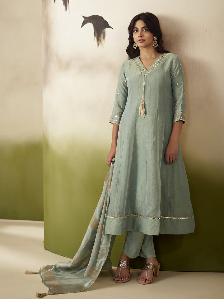 Kimaya Seafoam Work Festive Anarkali Suit Set