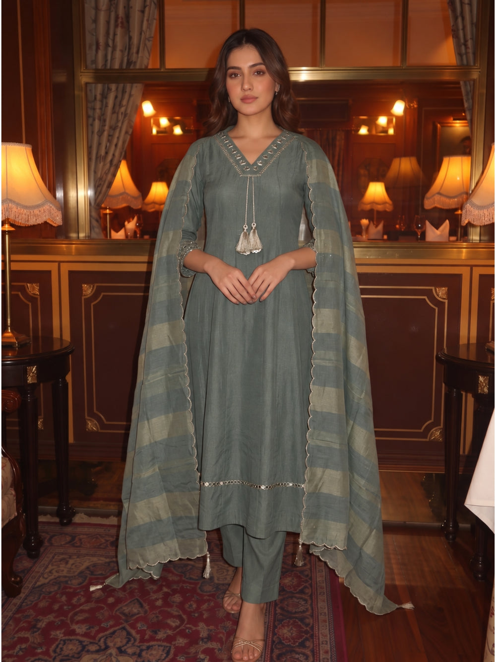Kimaya Seafoam Work Festive Anarkali Suit Set