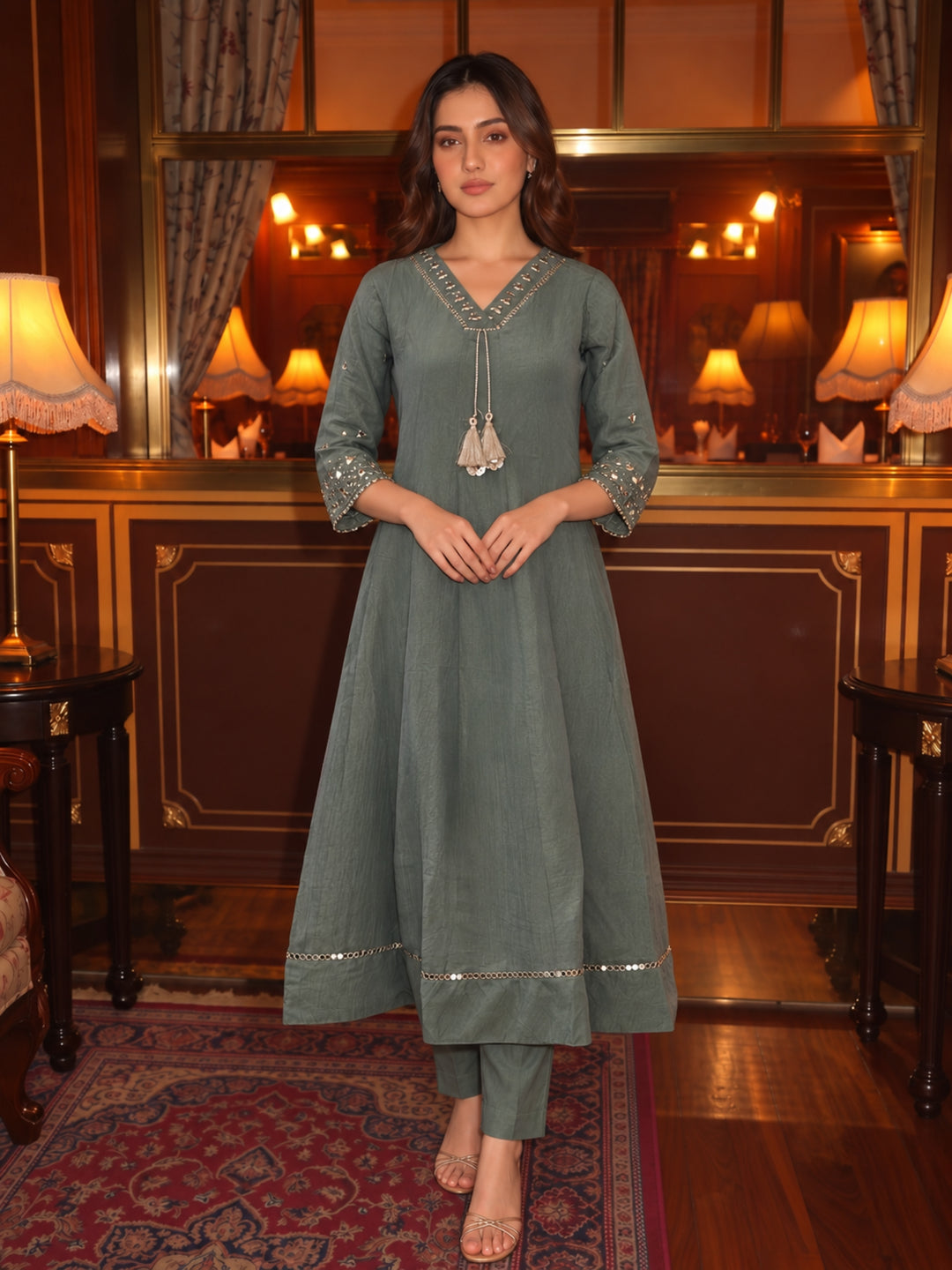 Kimaya Seafoam Work Festive Anarkali Suit Set