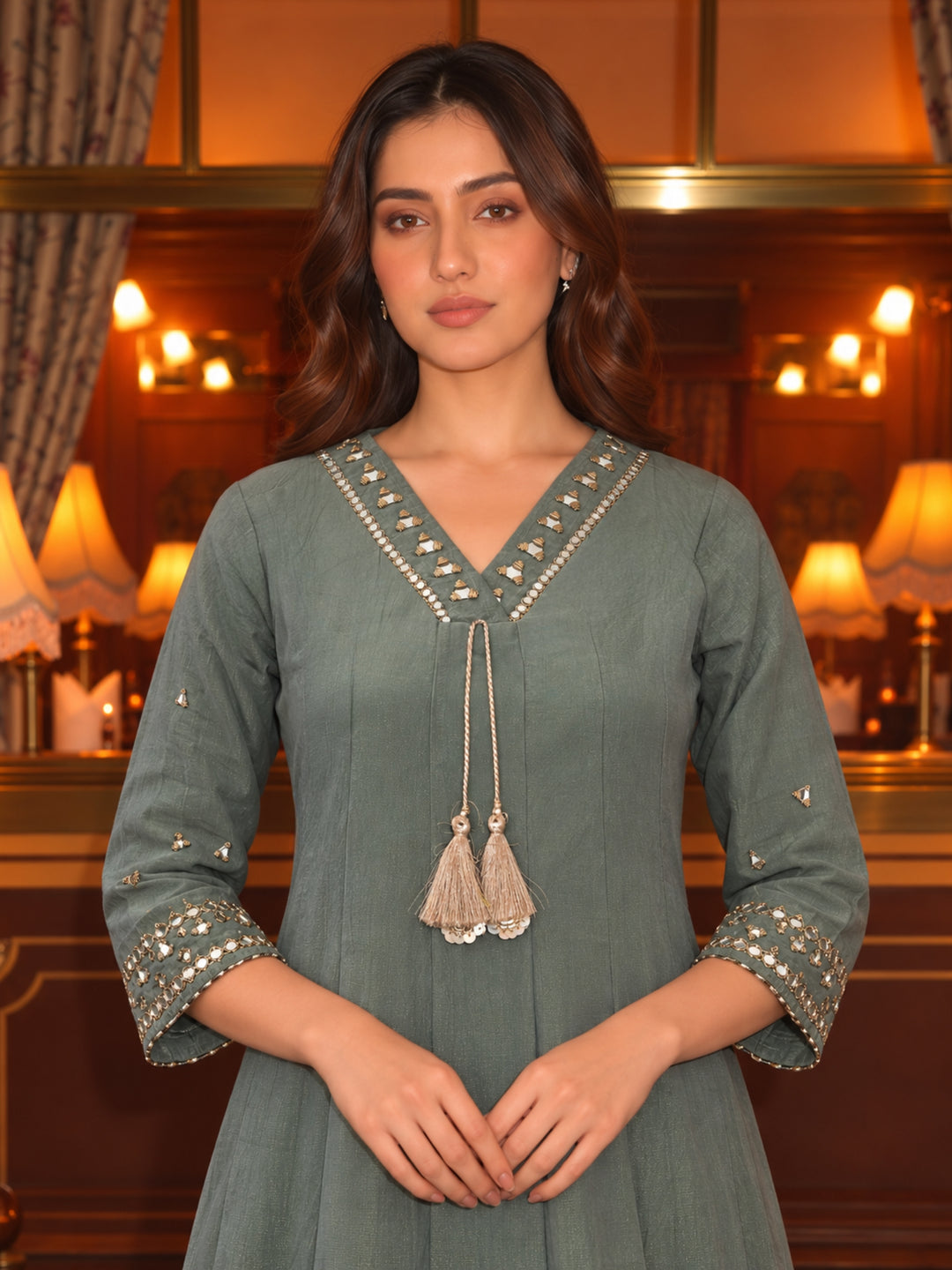 Kimaya Seafoam Work Festive Anarkali Suit Set