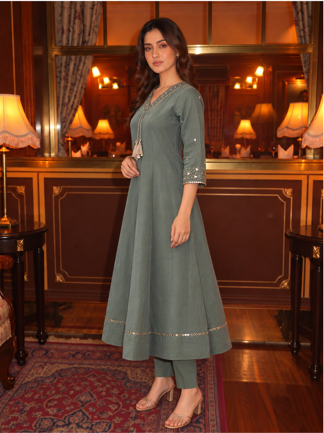 Kimaya Seafoam Work Festive Anarkali Suit Set