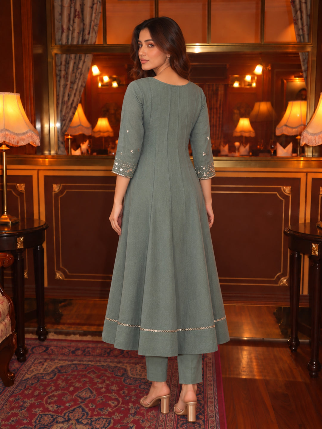 Kimaya Seafoam Work Festive Anarkali Suit Set