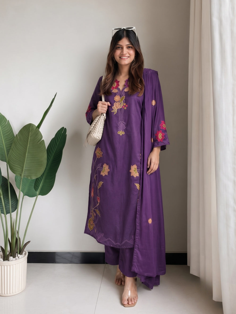 Lipi Amethyst embroidery cotton suit set