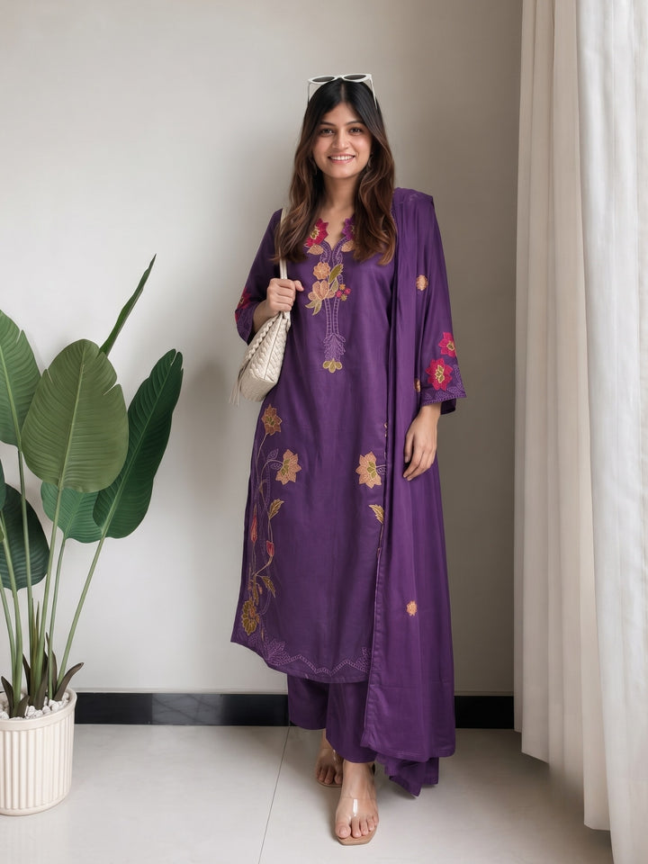 Lipi Amethyst embroidery cotton suit set
