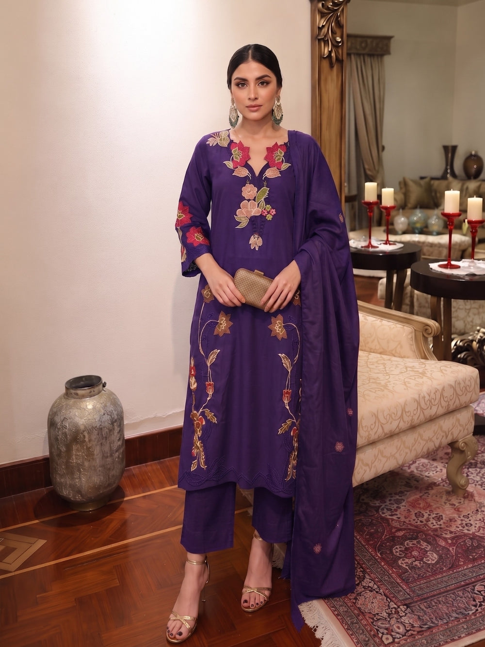 Lipi Amethyst embroidery cotton suit set