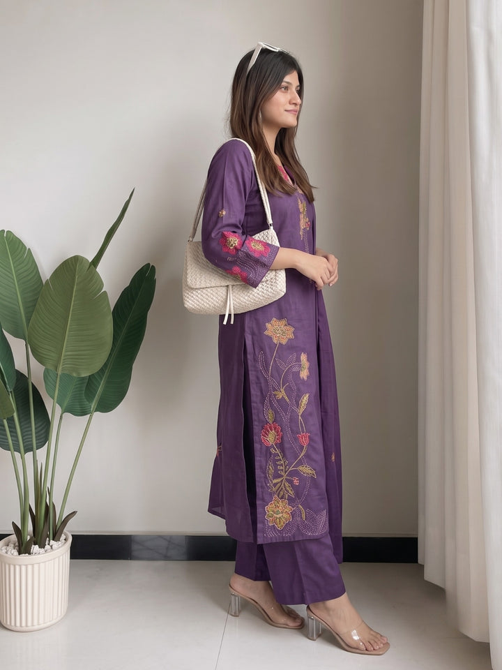 Lipi Amethyst embroidery cotton suit set