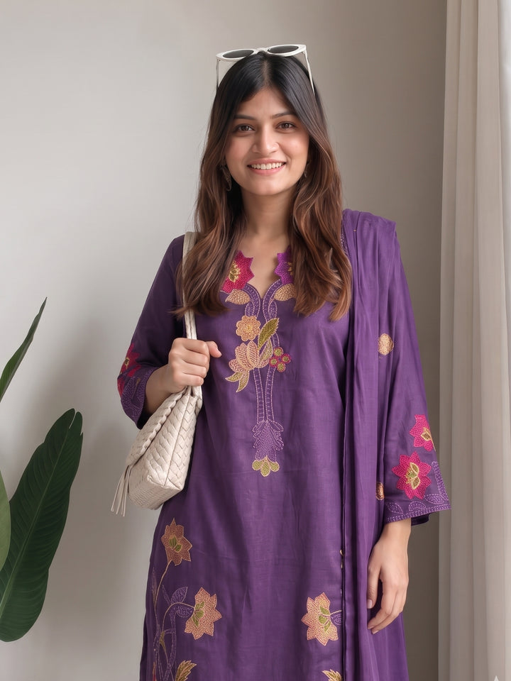 Lipi Amethyst embroidery cotton suit set