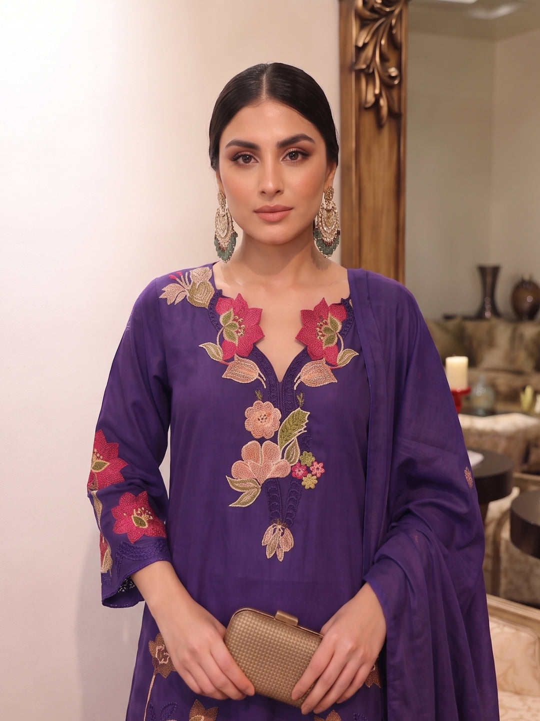 Lipi Amethyst embroidery cotton suit set