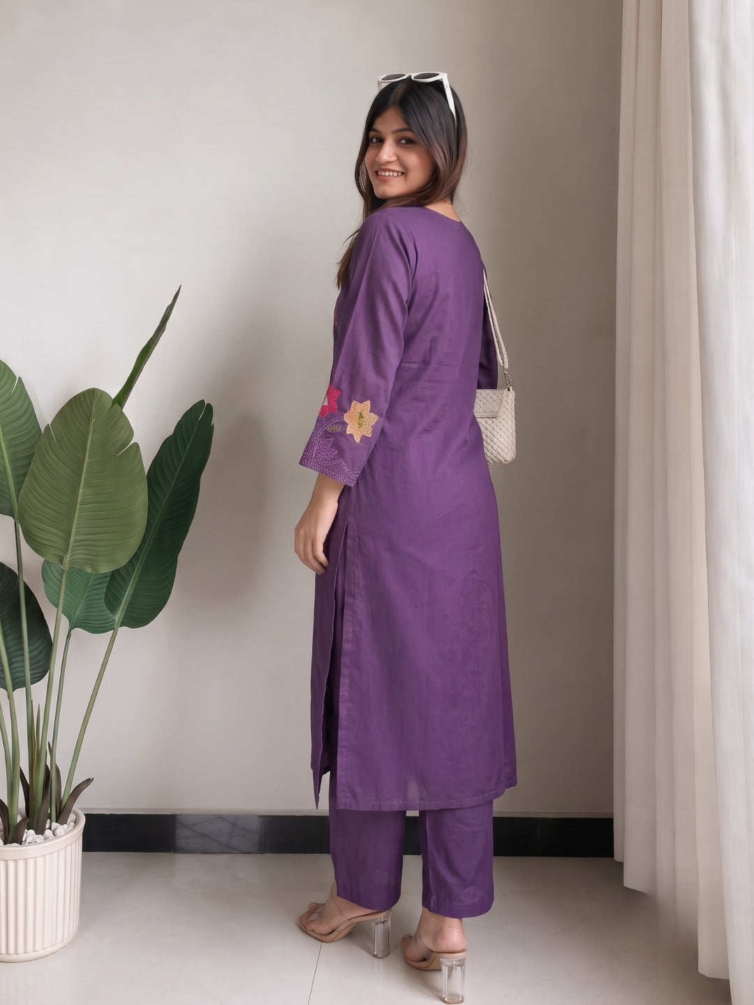 Lipi Amethyst embroidery cotton suit set