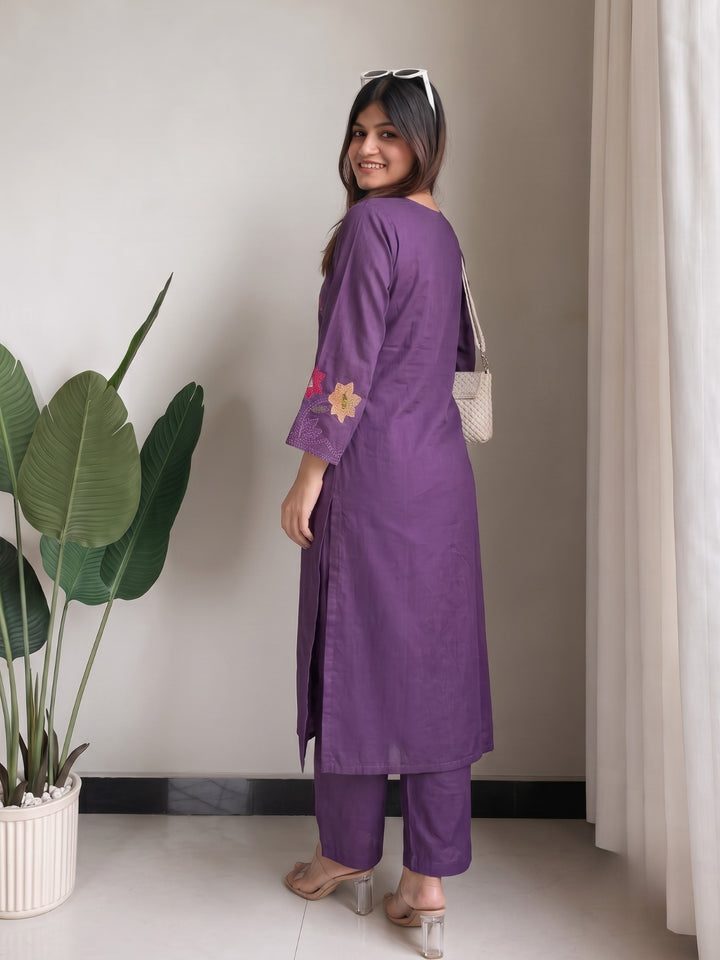 Lipi Amethyst embroidery cotton suit set