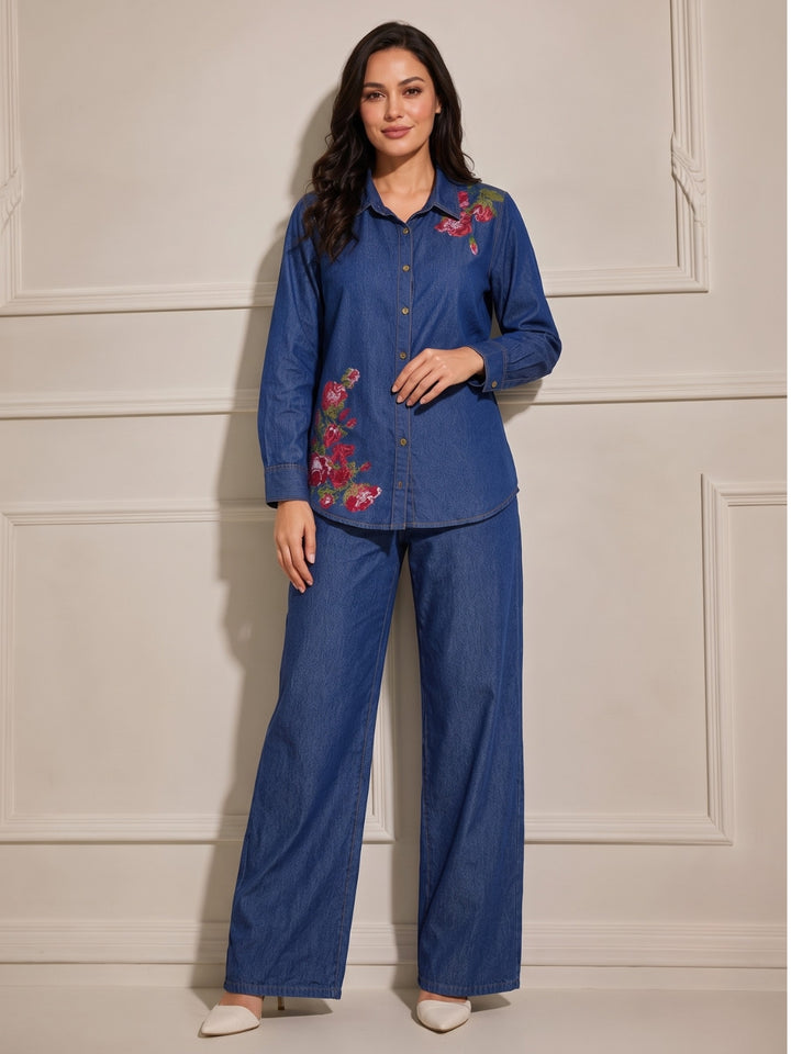 Lipi Bombay Cross Stitch Embroidery Denim Co-Ord Set