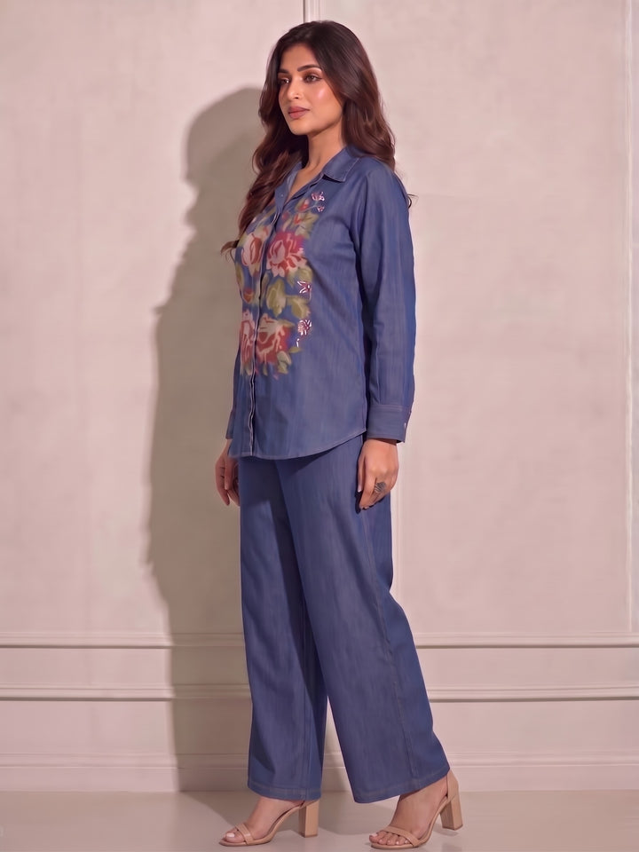 Lipi indi embroidery denim co-ord set