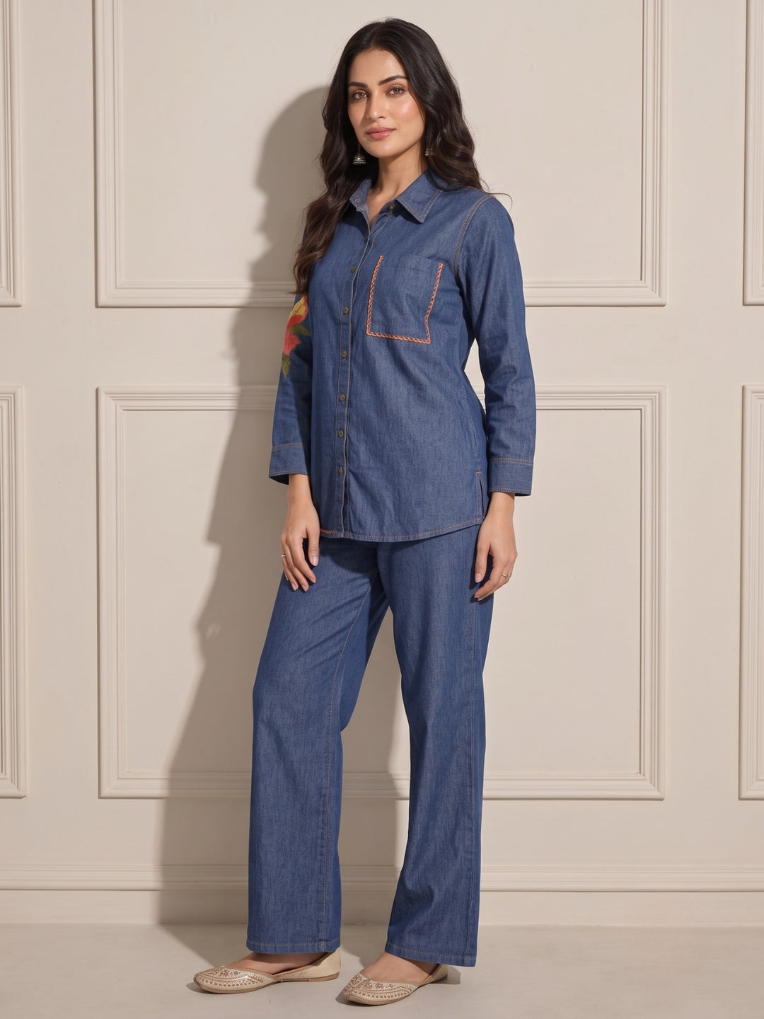 Lipi Italy Embroidery Denim Co-ord Set