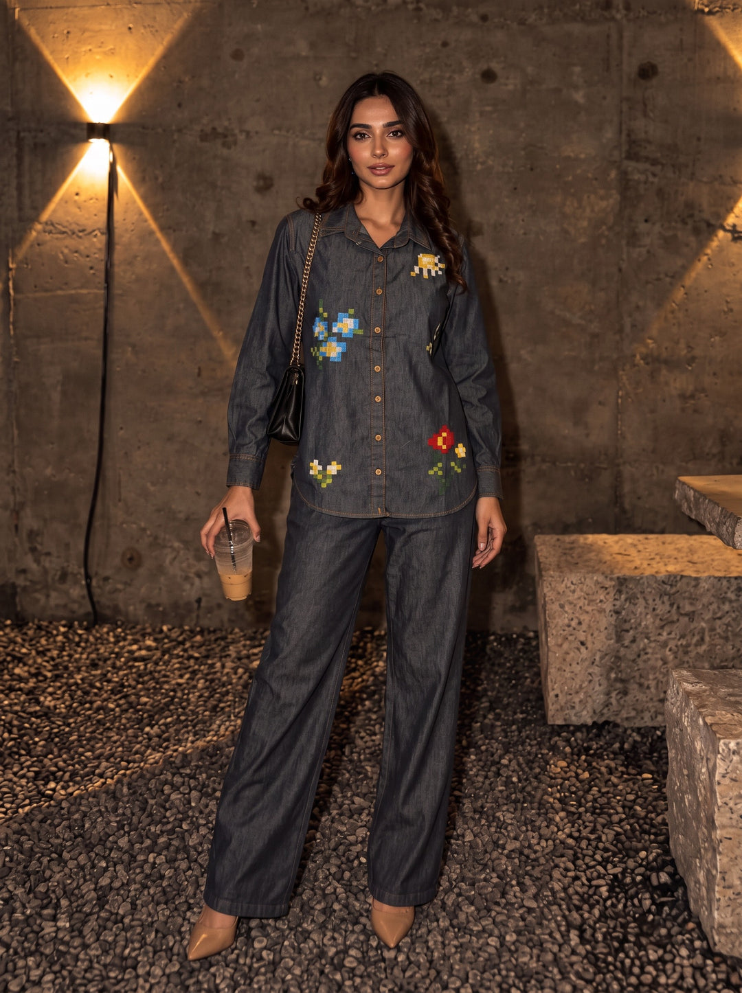 Lipi Pitch Embroidery Denim Co-Ord Set