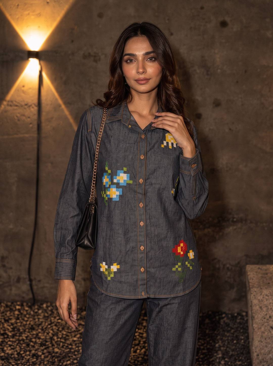 Lipi Pitch Embroidery Denim Co-Ord Set