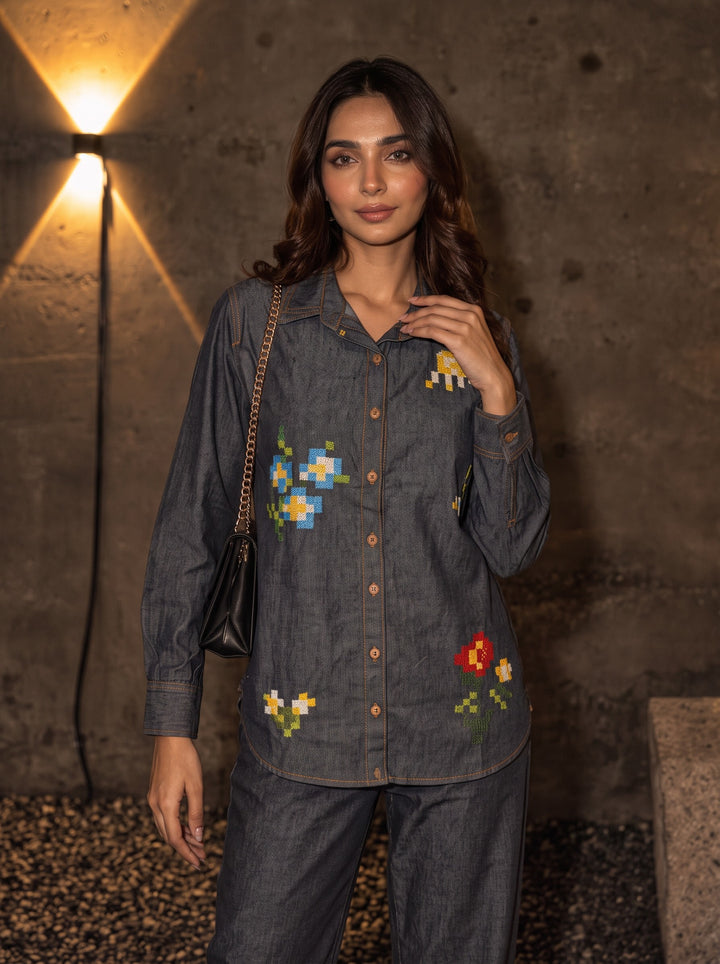 Lipi Pitch Embroidery Denim Co-Ord Set
