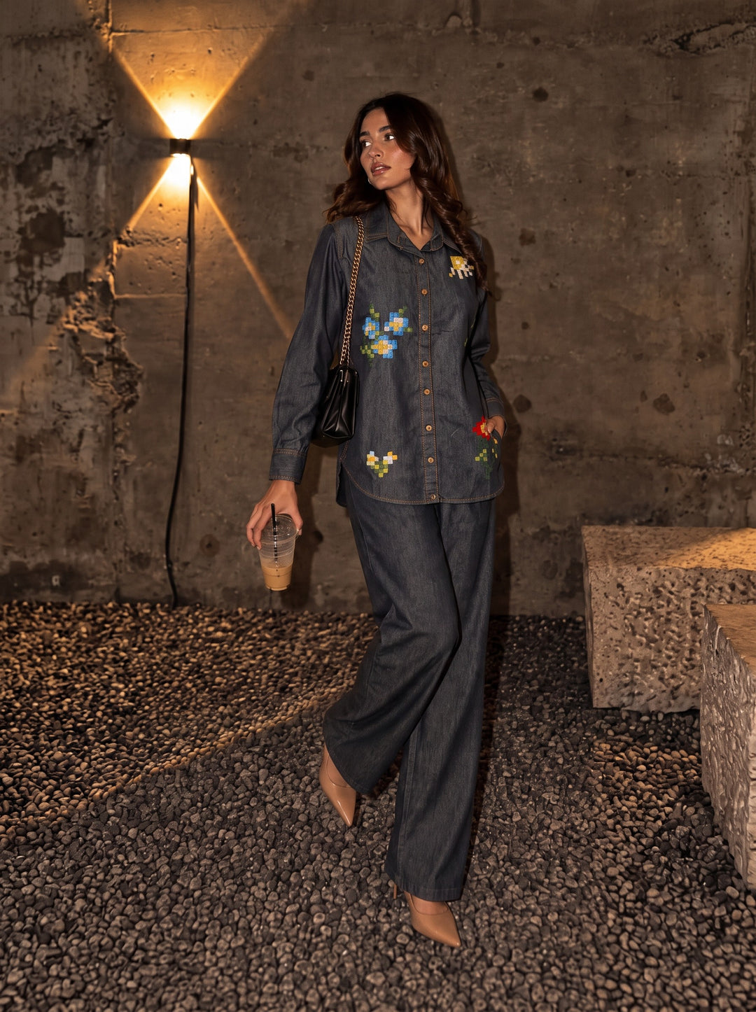Lipi Pitch Embroidery Denim Co-Ord Set