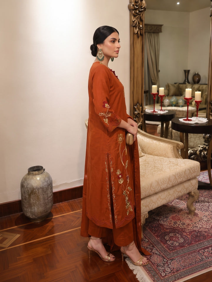 Lipi saffron embroidery cotton suit set