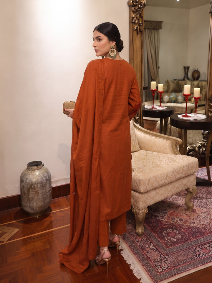 Lipi saffron embroidery cotton suit set