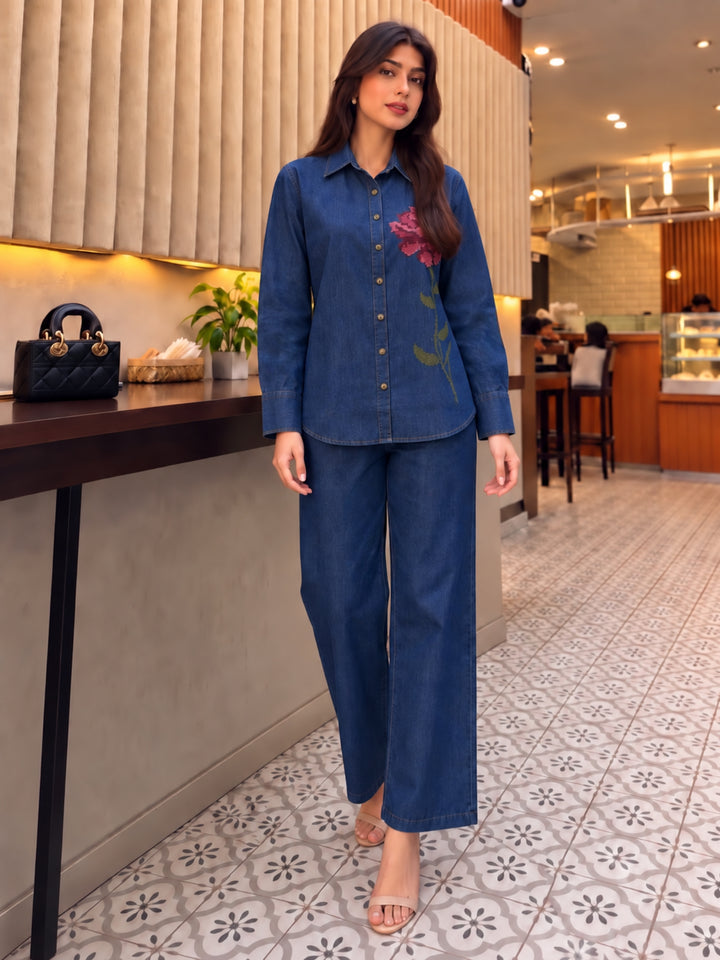 Lipi Scotland Embroidery Denim Co-Ord Set