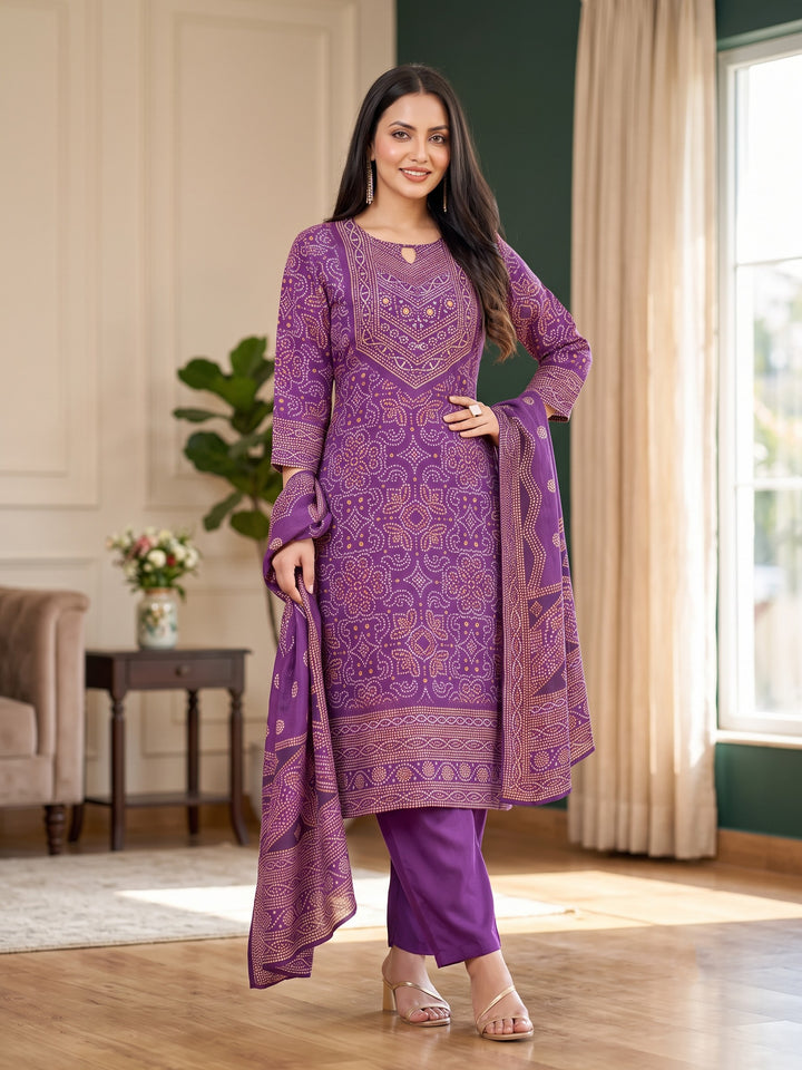 Malti Grape Printed Shimmer Suit Set