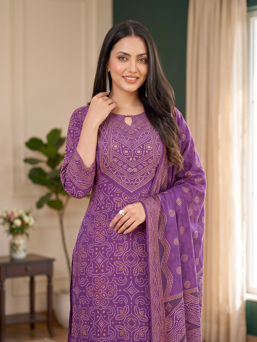 Malti Grape Printed Shimmer Suit Set
