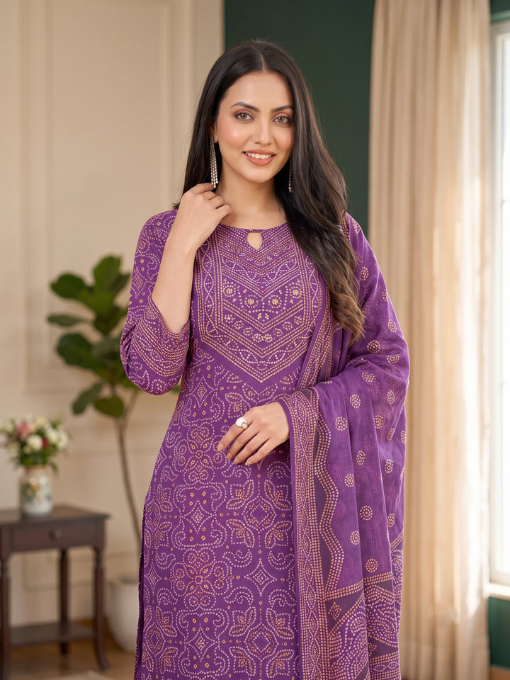 Malti Grape Printed Shimmer Suit Set
