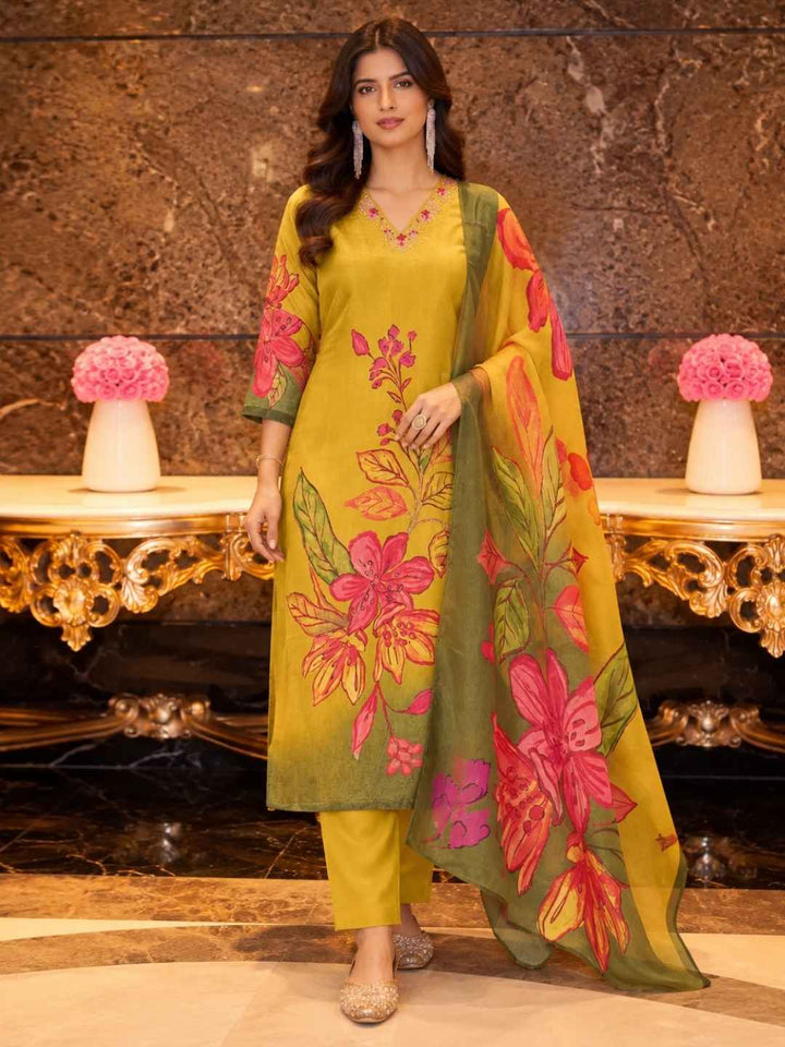 Malti Marigold Shimmer Work Suit Set