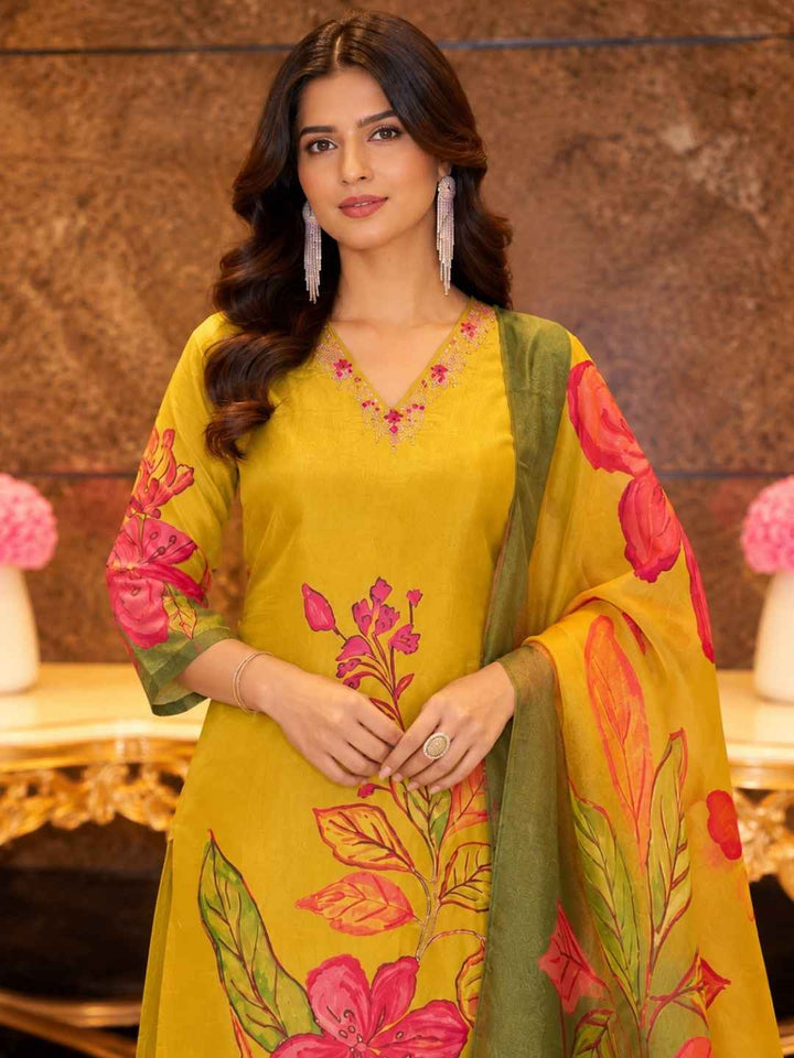Malti Marigold Shimmer Work Suit Set