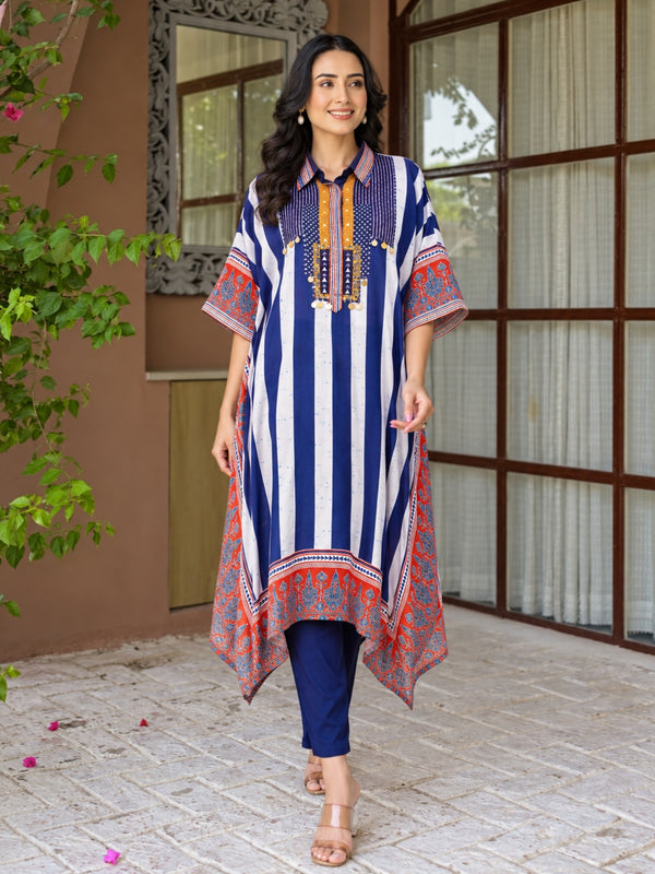 Maurya Azure Premium Muslin Kaftan Pant Set