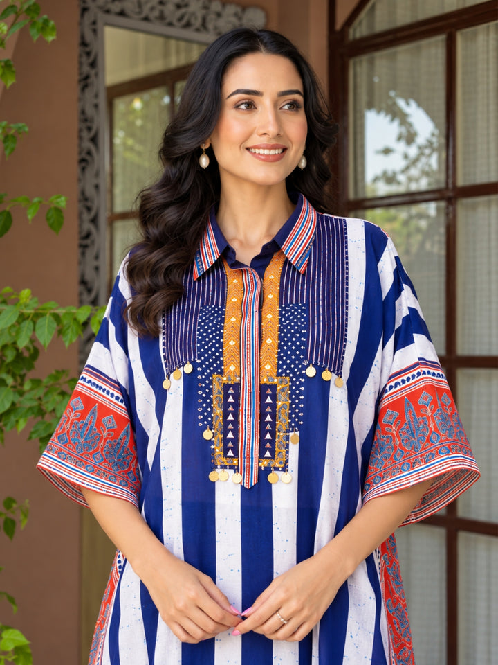 Maurya Azure Premium Muslin Kaftan Pant Set