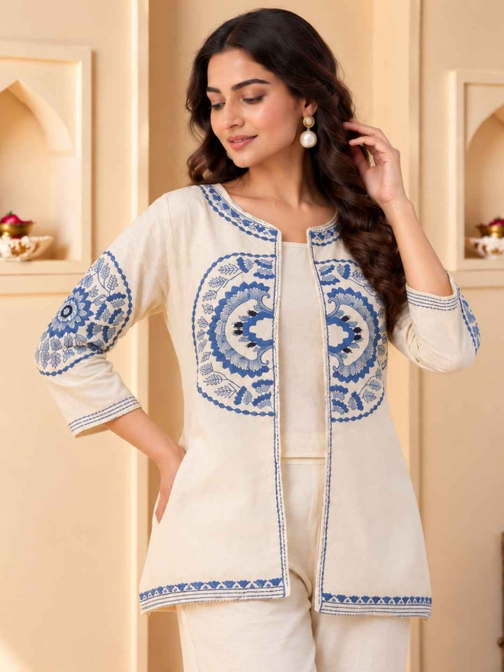 Mayri Merino Embrodiery Cotton Jacket Co-ord Set