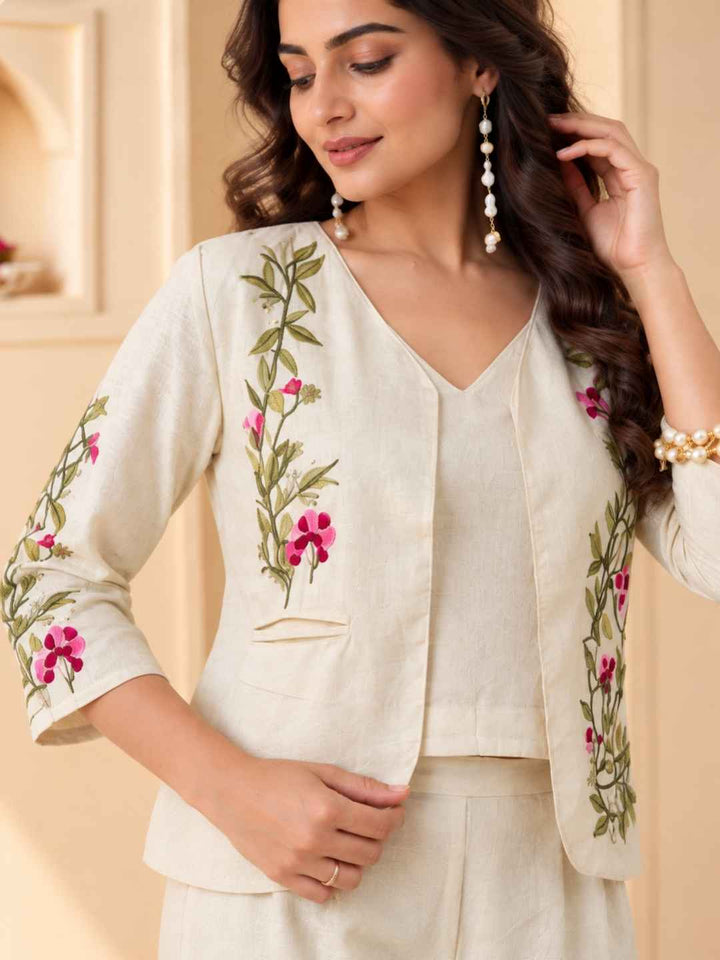 Mayri Pearl embroidery Cotton Jacket Co-ord set