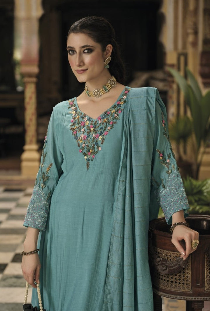 Chandrani Teal embroidery suit set