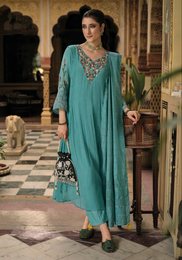 Chandrani Teal embroidery suit set
