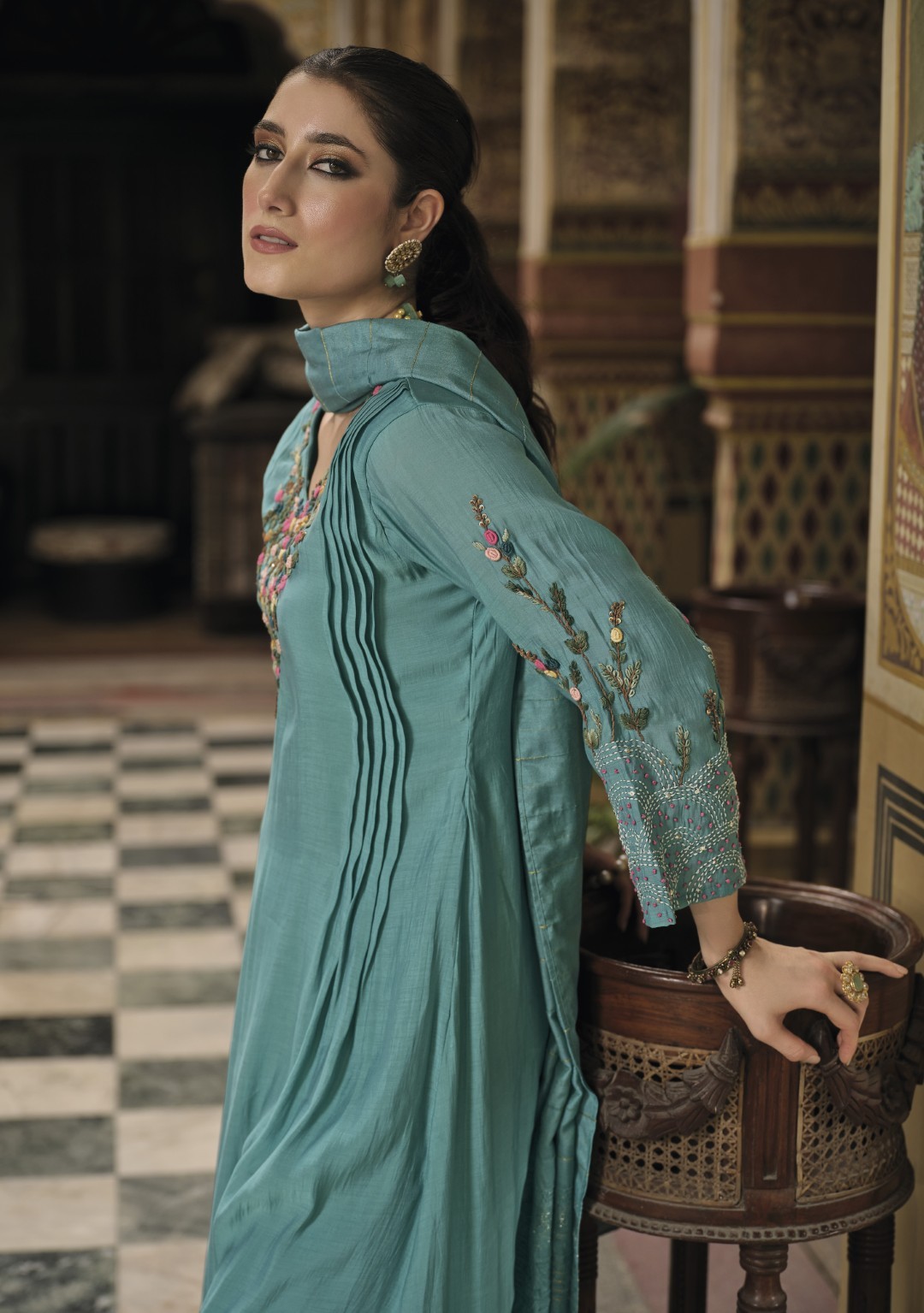 Chandrani Teal embroidery suit set