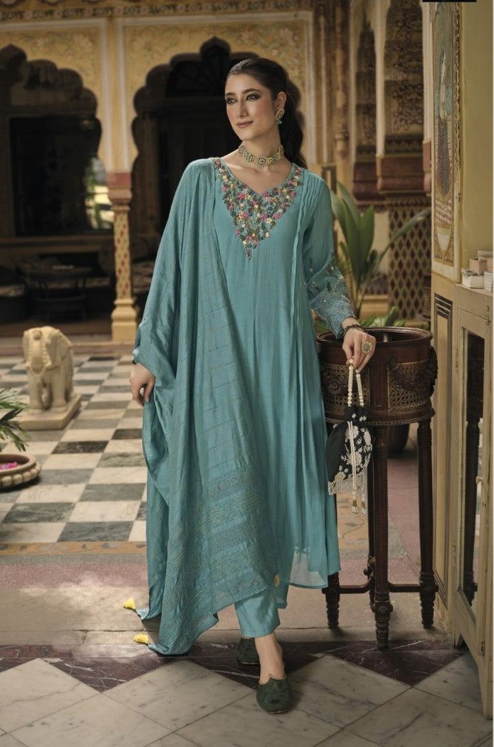 Chandrani Teal embroidery suit set