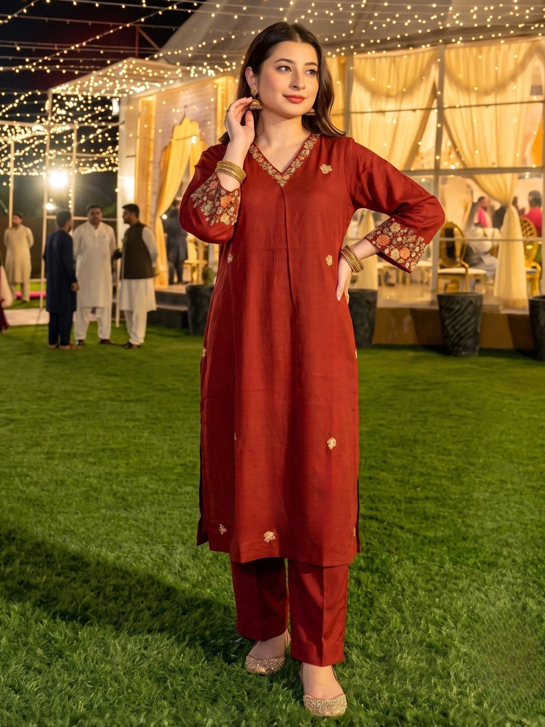 Mishka Tangerine Embroidery Kurta Pant Set