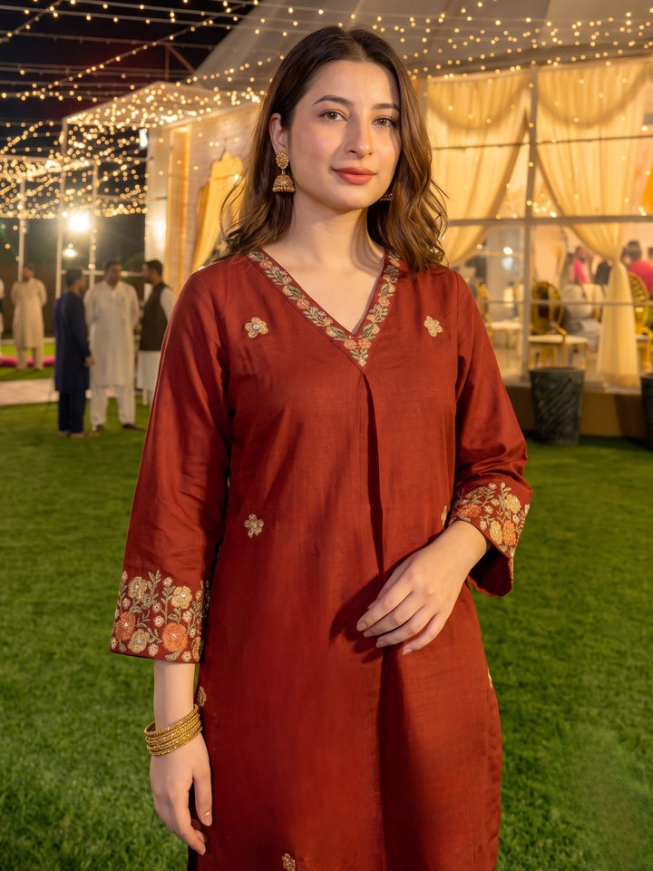 Mishka Tangerine Embroidery Kurta Pant Set