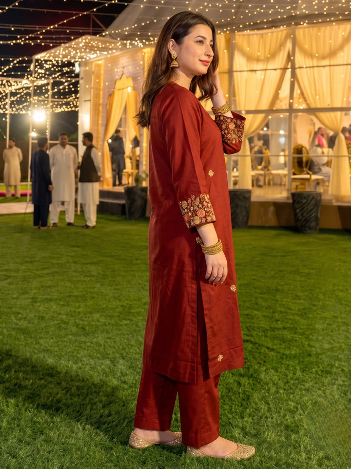 Mishka Tangerine Embroidery Kurta Pant Set