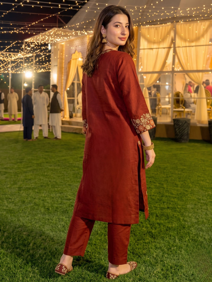 Mishka Tangerine Embroidery Kurta Pant Set