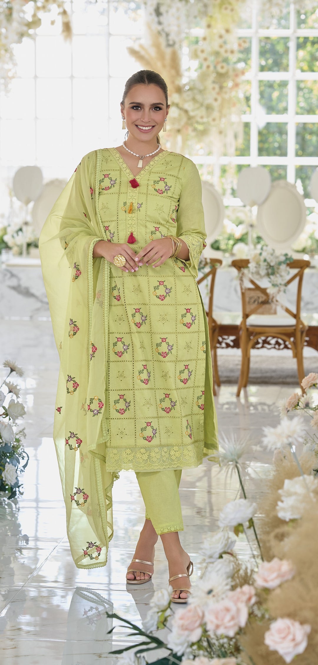 Sargam Fern Embroidery Cotton Suit Set