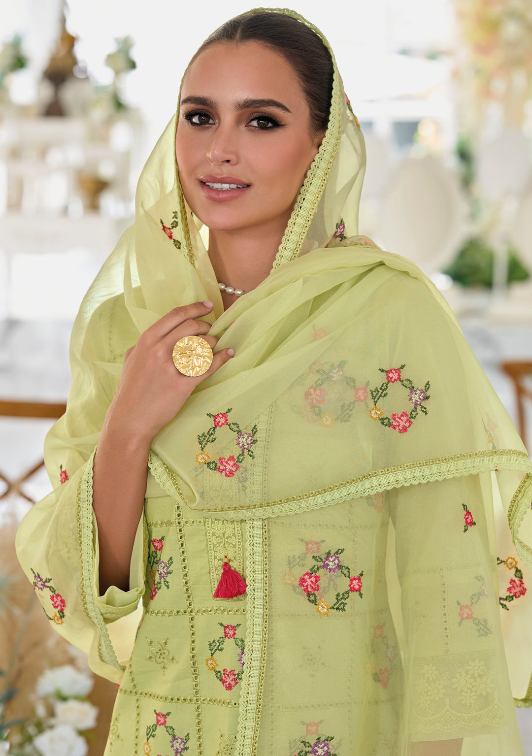 Sargam Fern Embroidery Cotton Suit Set