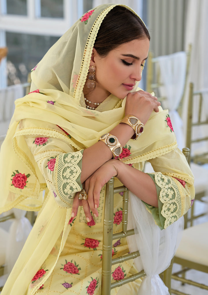 Sargam Lime Embroidery Cotton Suit Set